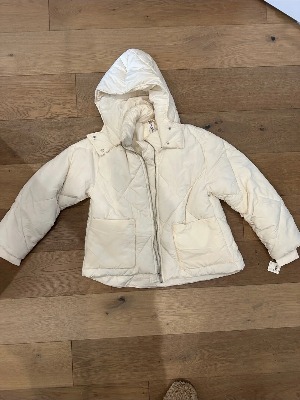 Free people Cream Quilted Hooded Puffer Jacket
